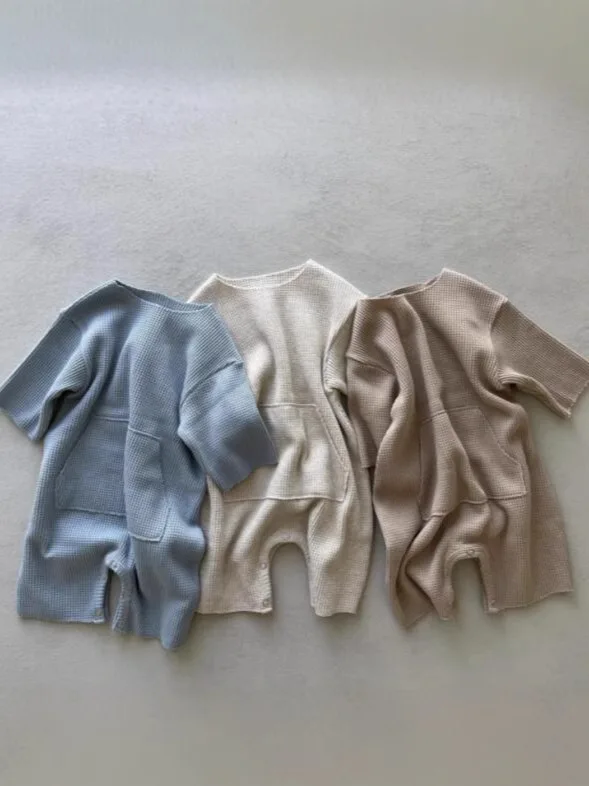 2025 Autumn New Baby Long Sleeve Knitted Romper Solid Infant Boy Girl Casual Pocket Jumpsuit Waffle Newborn Clothes 0-24M