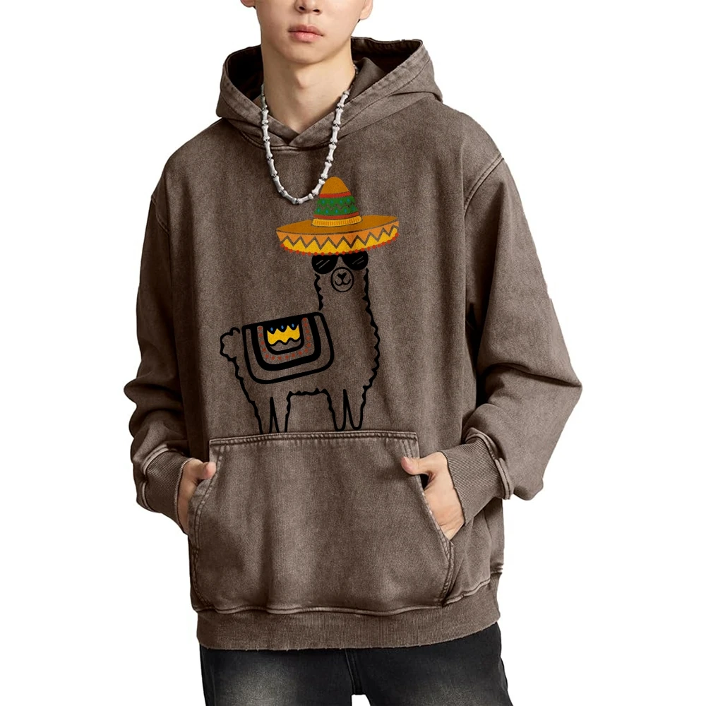 

Cinco Llama Trendy Graphic Hoodie Cusal Acid Washed Hoodie Retro Graphic Hoodie Vintage Ghetto Y2K Hoodie