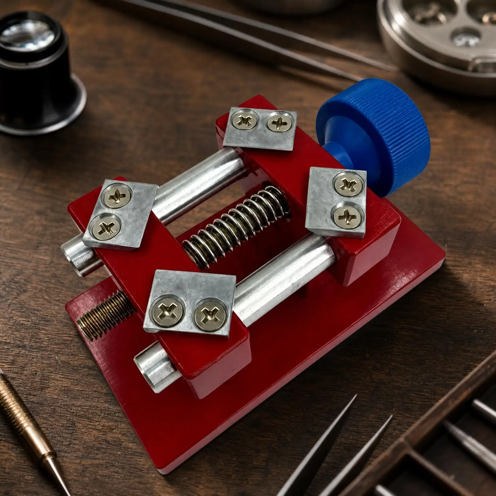 Watch Case Opening Tool with Metal Base Multi-Function Four-Point Watch Case Holder Adjustable Easy to Use for Watchmakers