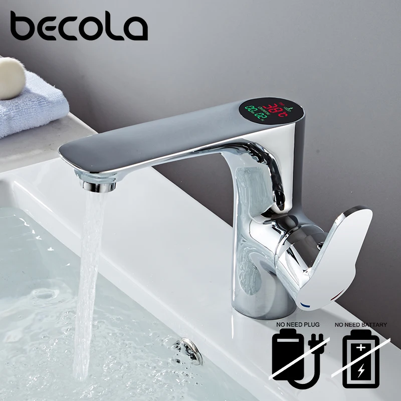 

Светодиодный термометр BECOLA, смеситель для ванной комнаты, твердая латунь, хромированный кран для раковины, для холодной и горячей воды