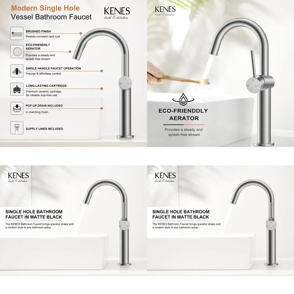 

Высокий смеситель для ванной комнаты с одной ручкой, с подводящими и сливными трубами, отделка из матового никеля