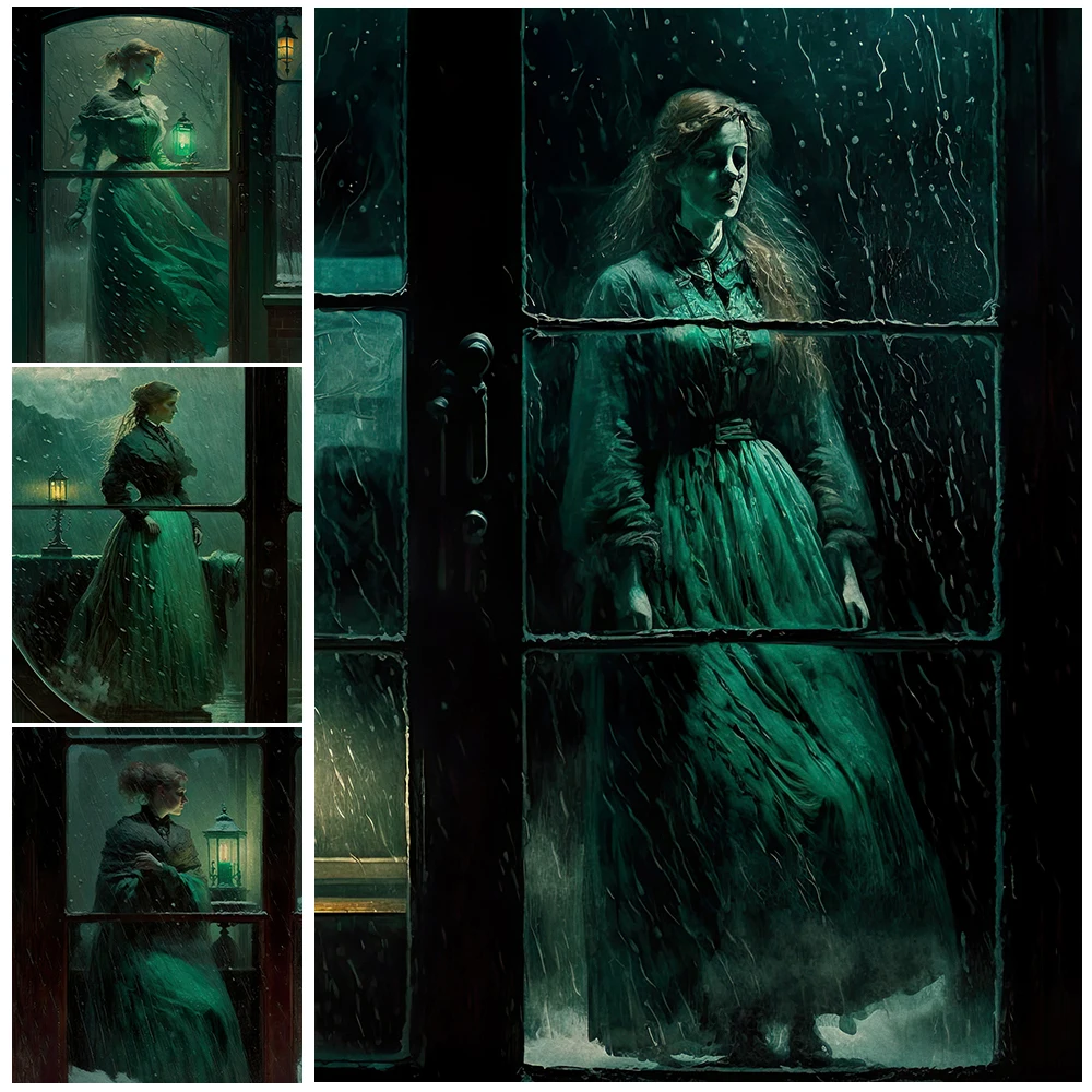 The Ghost Witch In The Snow Vintage Wall Art Canvas Painting Horror Wandering Soul By The Window Art Poster And Print Home Decor