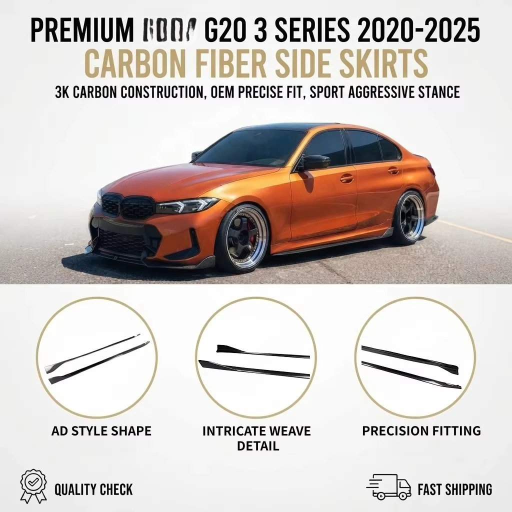 Carbon Fiber Side Skirts Rocker Panels for 3 Series G20 2020-2025 A-Style Extensions Aero Kit S9