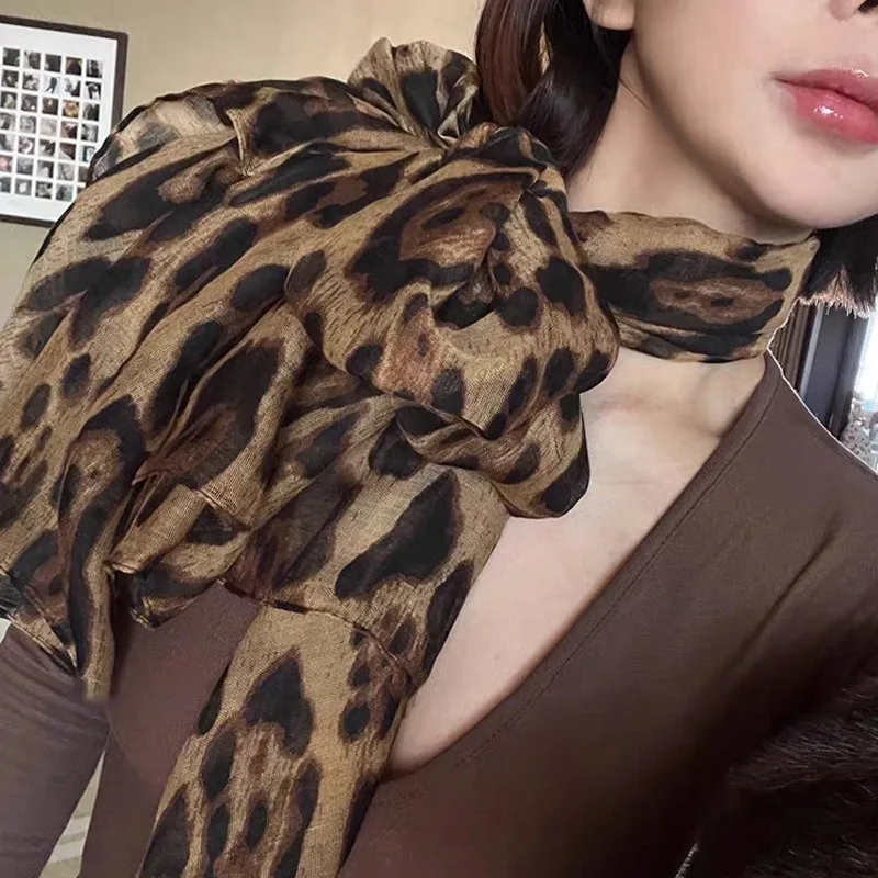 Retro Leopard Print Scarves Summer Y2K Women Girl Sunscreen Soft Comfortable Scarf Warm Daily Casual Scarf Fashion Accessories