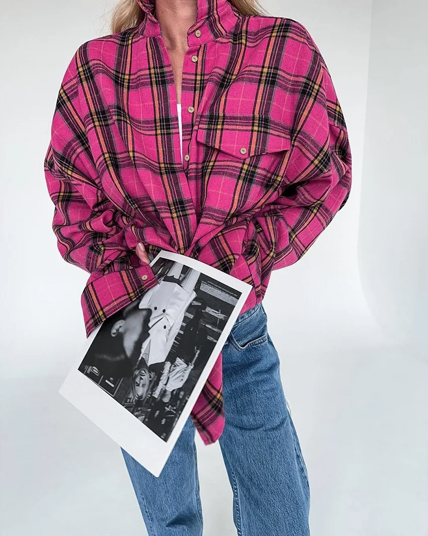 Plaid Blouses Long Tops 2023 Winter Fall Y2K Streetwear Clothes Sexy T Shirt Casual Sweatshirt Designer Clothes Women Print Tops