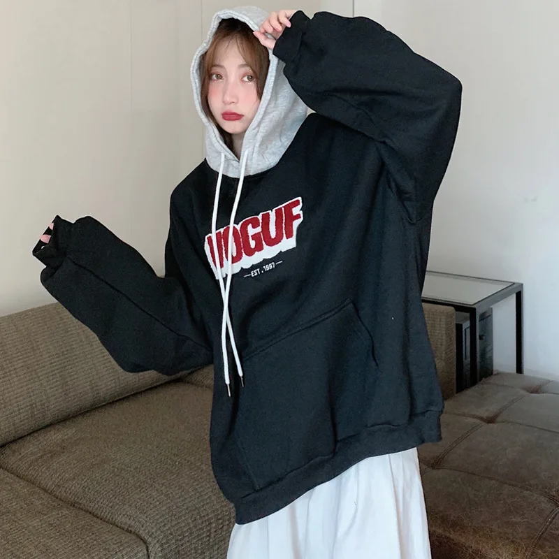 Women Oversized Sweatshirts Y2k Streetwear Preppy Street Wear Korean Couples Retro Hoodies Long Sleeve Casual Hooded Letter Tops