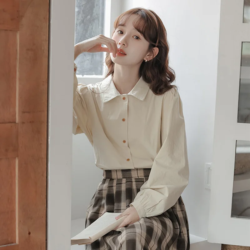 

Рубашки с длинным рукавом, женские атласные лоскутные рубашки, облегающие, с отложным воротником, женские, элегантные, романтические, в консервативном стиле, минималистичный весенний вид