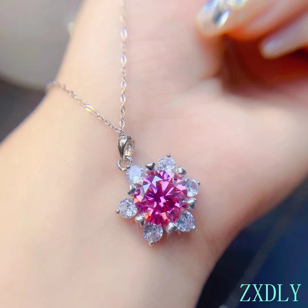 Luxury Big Size Pink Moissanite Pendant 5CT Gemstone Lab Diamond Real 925 Silver Necklace Fine Jewelry for Wedding Party Gift