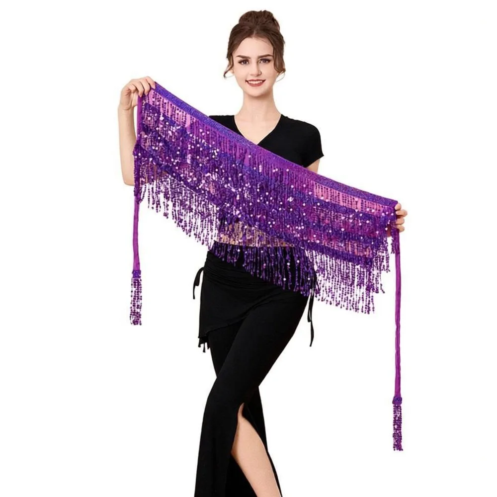 Fashion Sequins Decoration Belly Dance Skirt Chain Tassel Shiny Belly Dance Costume Latin Dance Dress Performance Costume