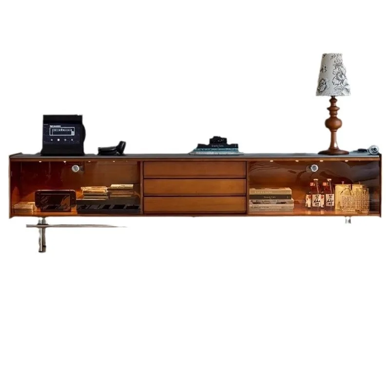 

Solid wood antique TV cabinet rock slab small apartment locker integrated living room floor cabinet living room retro TV