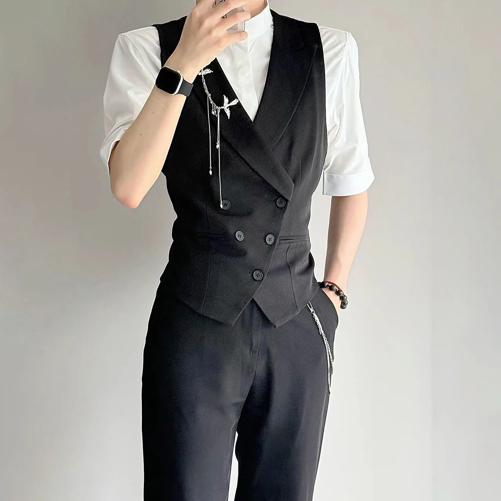 Men Irregular Slant Button Vest Streetwear Fashion Youth Outdoor Casual Deconstructed Cropped Sleeveless Dark Punk Layered Gilet