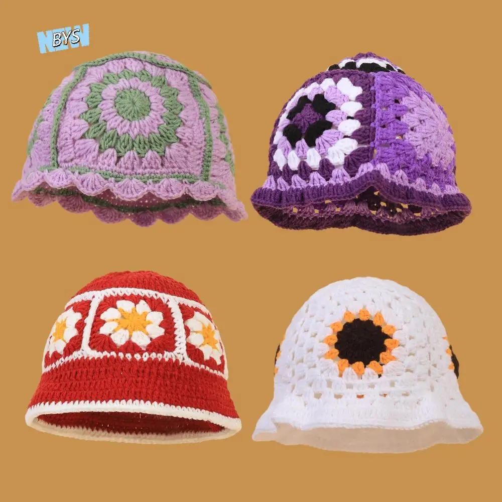 

Sweet Crochet Hollow Flower Knitted Hat Warm Ins Warm Beanies Hat Elegant Pullover Woolen Hat Warm