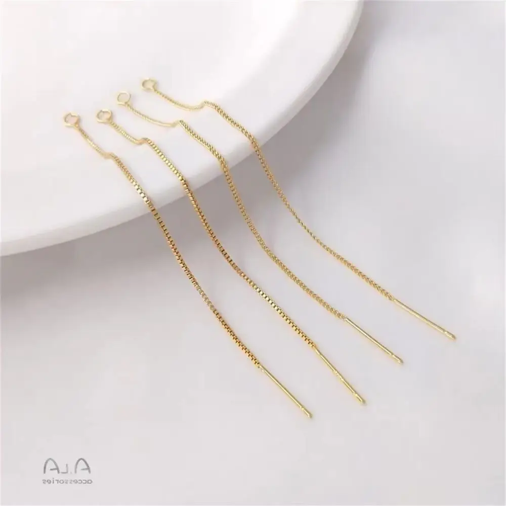 

14K Gold Earrings S925 Silver Pin Stud Earrings with Hanging Side Body Box Chain Earrings Handmade Diy Earrings Accessories E161