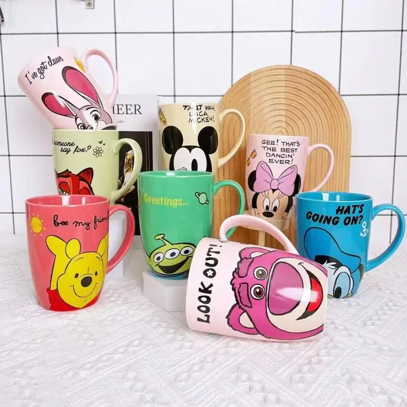 Kawaii Disney Anime Hobby Mickey Mouse Lotso Pooh Bear Porcelain Mug Office Drinking Cup Coffee Mug Gift for Girlfriend