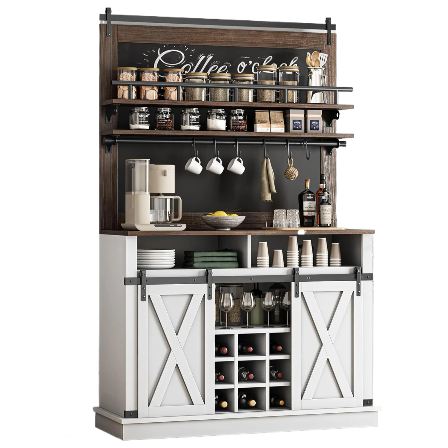 Coffee Bar Cabinet, Farmhouse Buffet Cabinet with Storage, 75