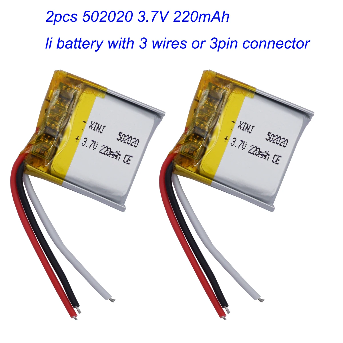 3.7V 220mAh 0.81Wh Li-Polymer Replacement Lipo Rechargeable Battery JST 3Pin NTC Thermistor 3 Wires 502020 For GPS Camera LED