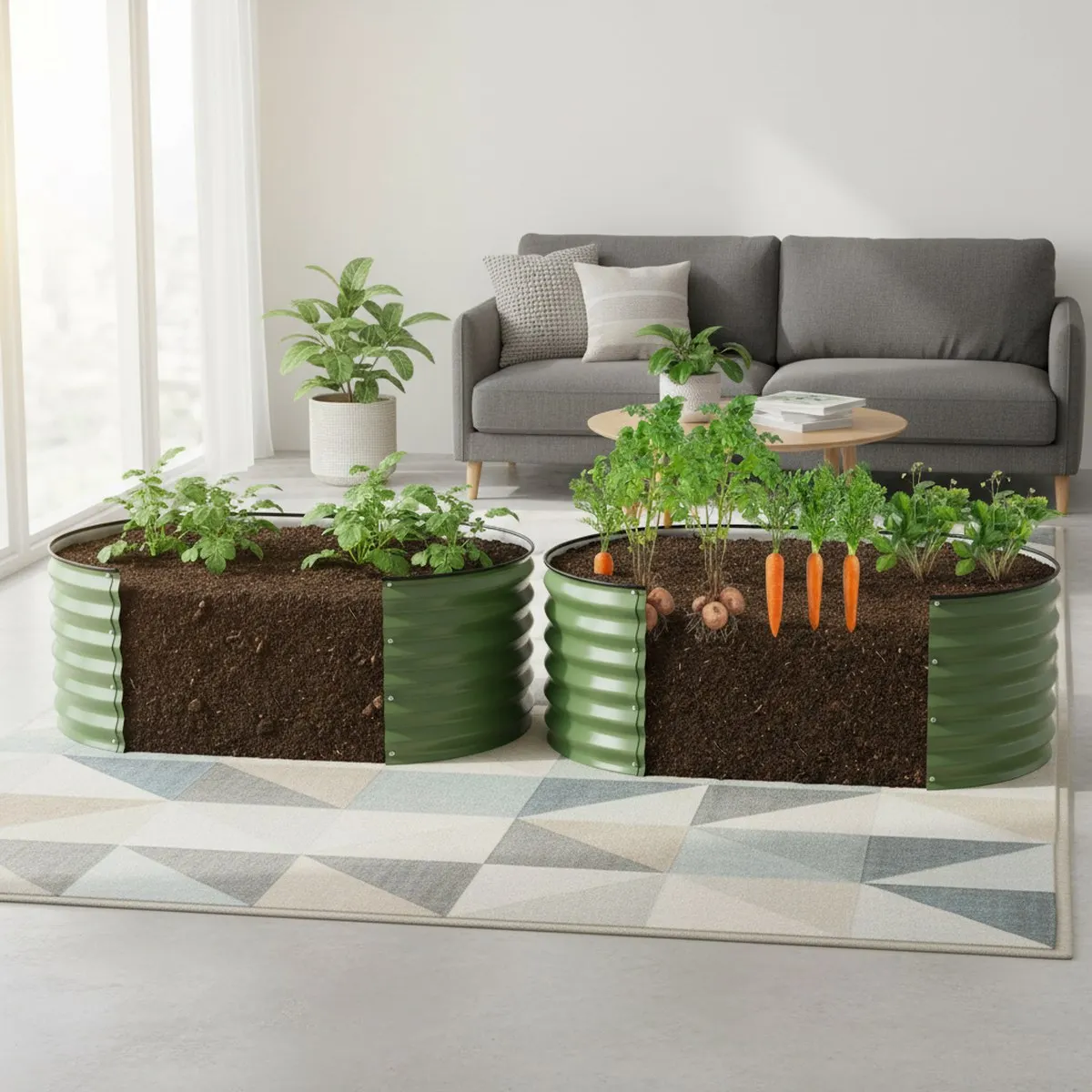 Galvanized Metal Garden Planter 4x2x1.4ft Deep Root Vegetable Flower Fruit Kit Outdoor Patio Backyard Balcony Use