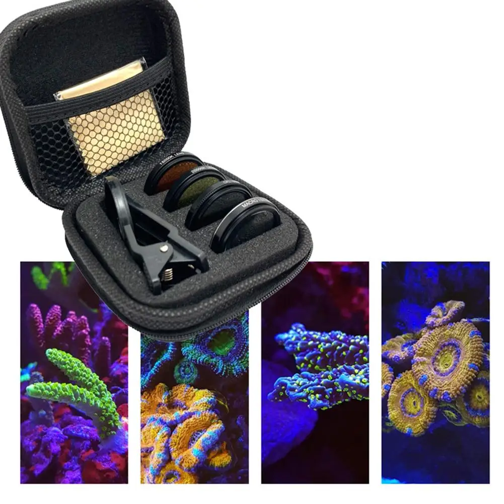 Aquarium Coral Lens Fish Tank Phone Camera Lens Filter 6 in 1 Macro Lens Yellow Lens Filter Coral Reef Aquarium Photography