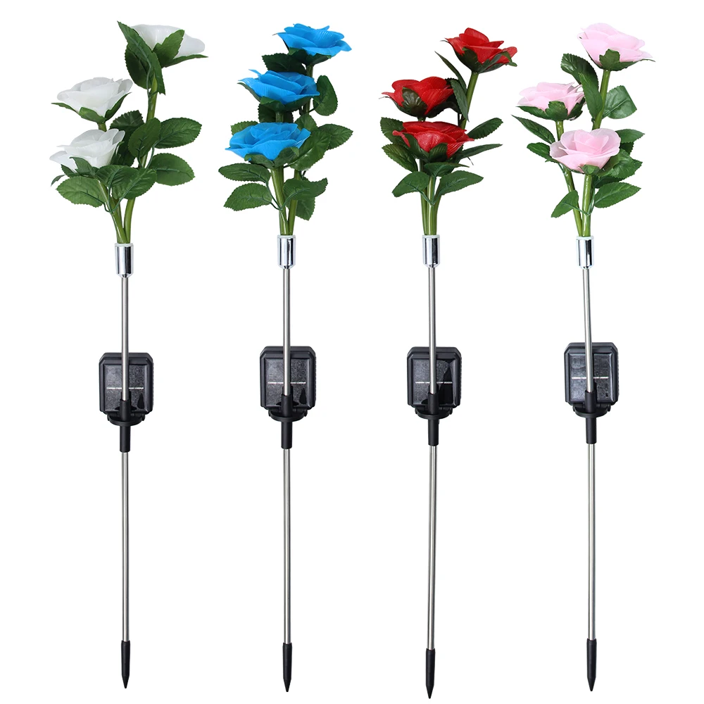 Lampes solaires de jardin à 3 têtes, roses d'extérieur améliorées, décoration de jardin, panneau solaire étanche, fleur de Rose réaliste