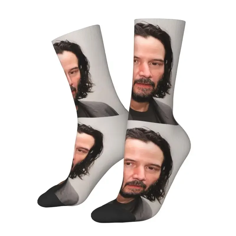 Kawaii Print Famous Actor Keanu Reeves Socks for Men Women Stretchy Summer Autumn Winter Crew Socks