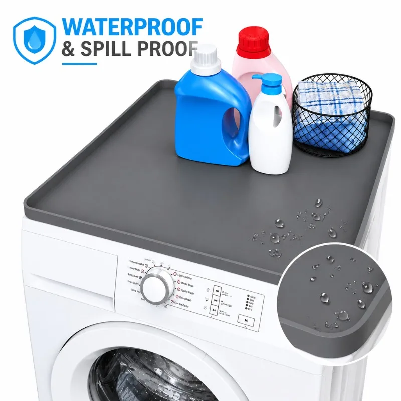 1 Pcs Silicone Washer Dryer Top Protector Mat Waterproof Non Slip Laundry Detergent Tray Spill Proof Cover 60x60cm Home Kitchen
