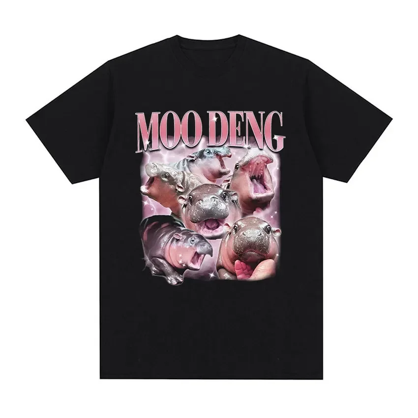 

Moo Deng Women's T-shirt Hippo Funny Expression Pack Retro Fashion Street Trend Women Clothing Graphic T Shirts Harajuku Y2K Top