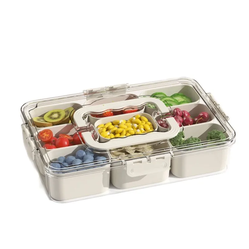 

Food grading format Transparent nine-grid fruit crisper Plastic kitchen sealed salad crisper