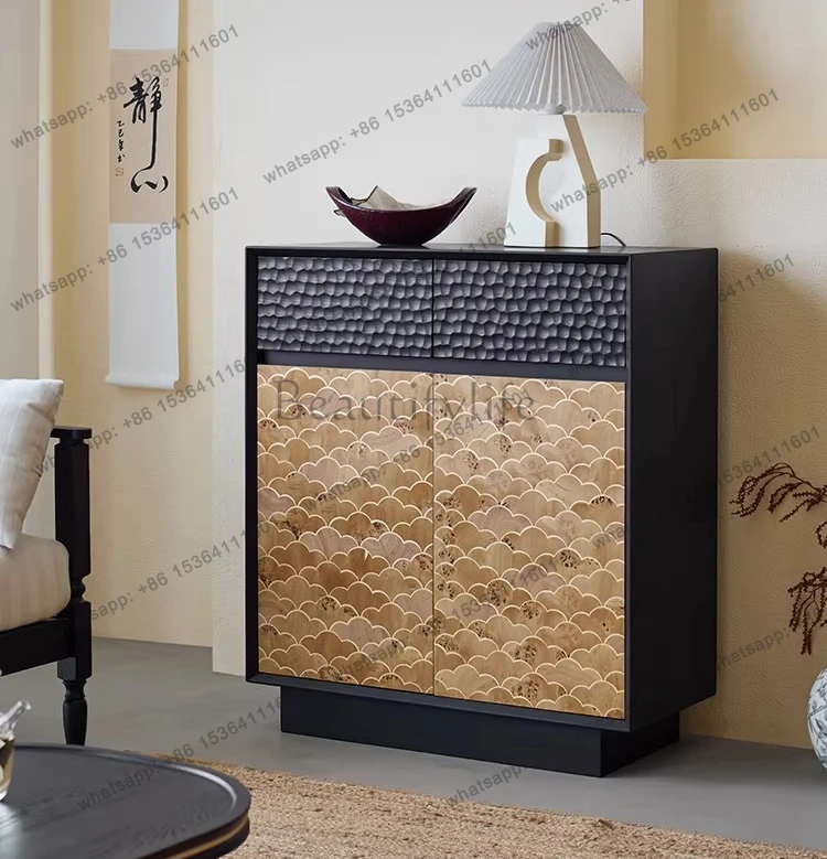 

Medieval style bucket cabinet, living room against the wall storage sofa, solid wood retro high entrance cabinet