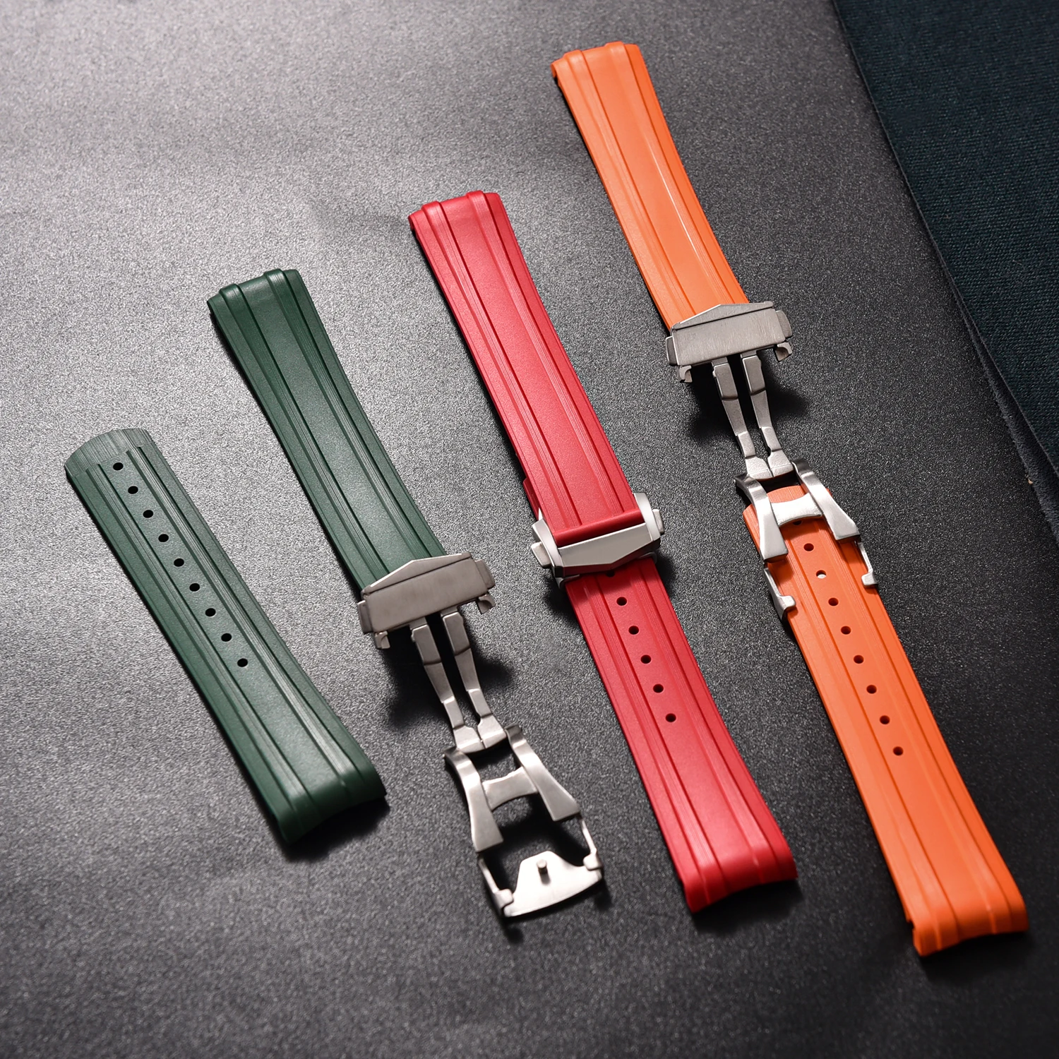 Waterproof Breathable 20mm Curved End Fluorine Rubber Watch Strap