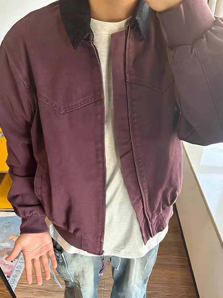 

Вельветовая фиолетовая рабочая одежда Detroit Jaet, мужская винтажная бейсбольная одежда в американском стиле ретро, свободная посадка, длинная застежка-молния