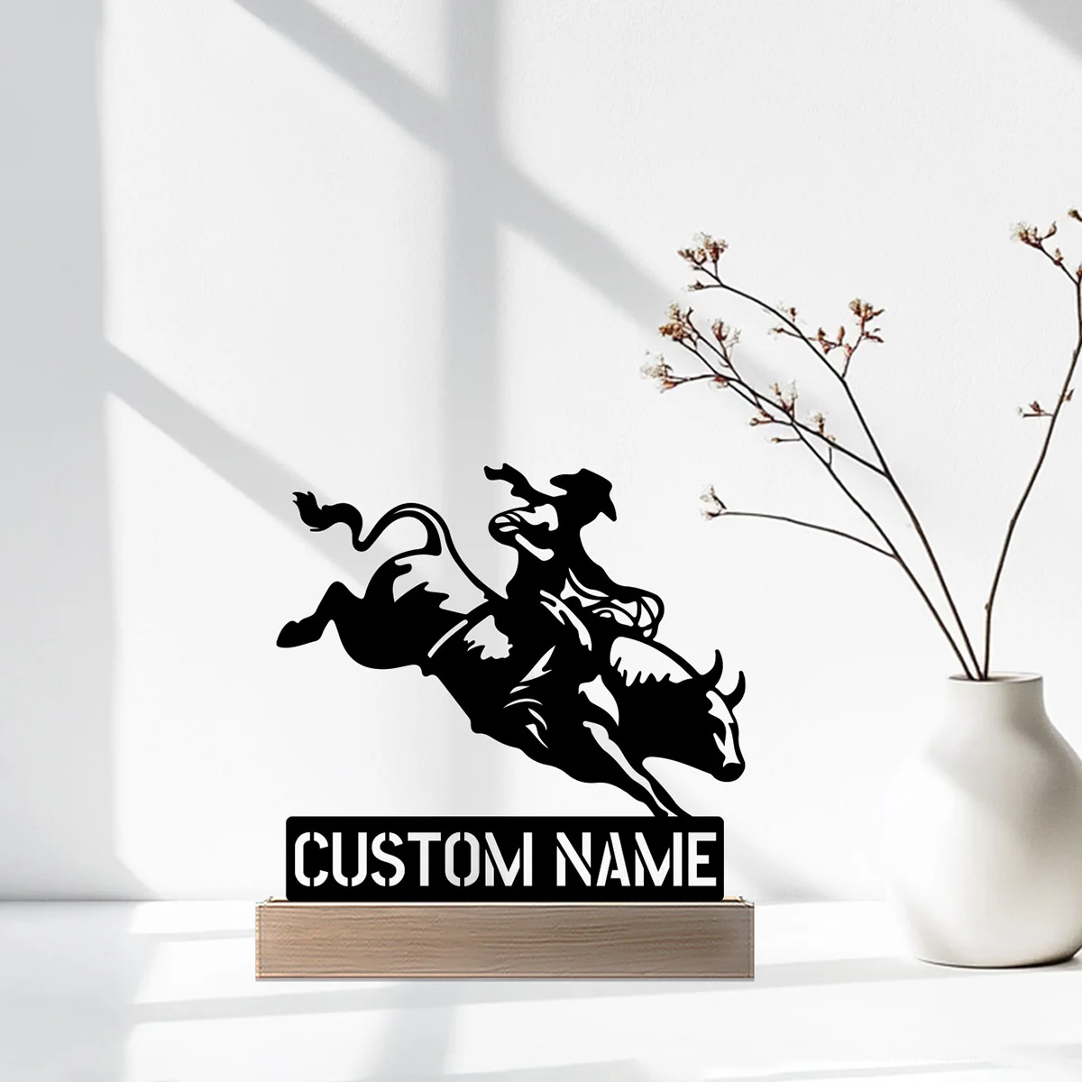 รูปปั้นโลหะรูปวัวเด็กชายแบบนามธรรม 1 ชิ้น งานศิลปะตกแต่งพร้อมฐานไม้  รับสั่งทำชื่อได้