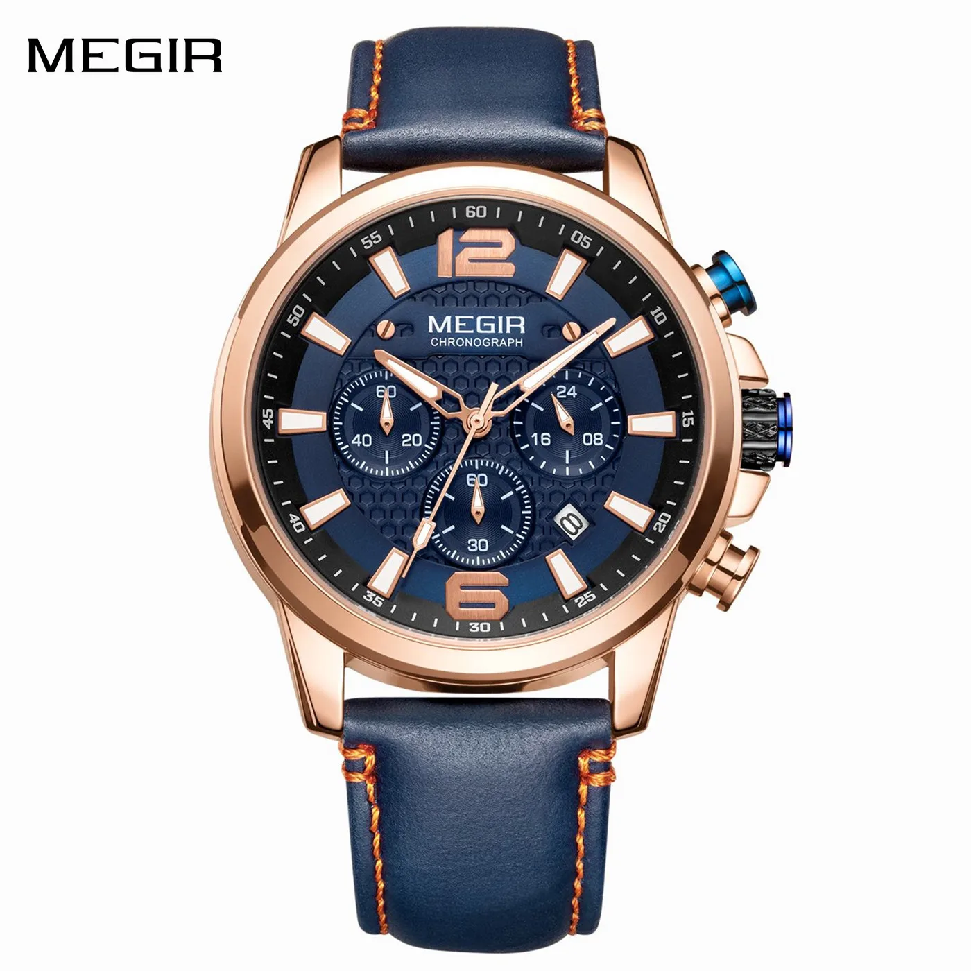 

MEGIR Casual Quartz Watches for Men Luxury Military Sport Wristwatch Luminous Calendar Man Chronograph Clock Leather Strap 2156