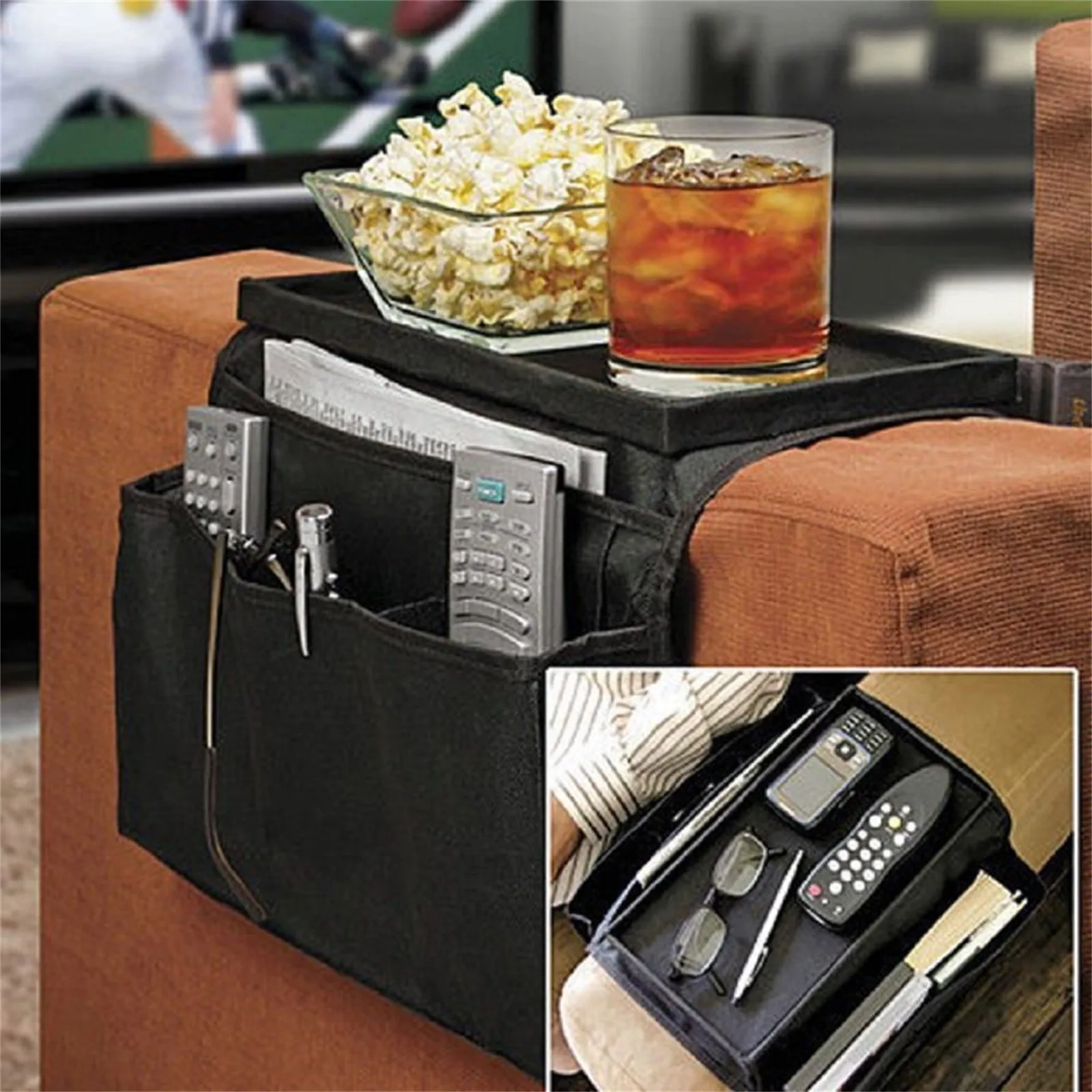 Sofa Storage Bag Living Room Sofa Armrest Organizer Durable Oxford Cloth Material Remote Control, Cell Phone, Book Storage