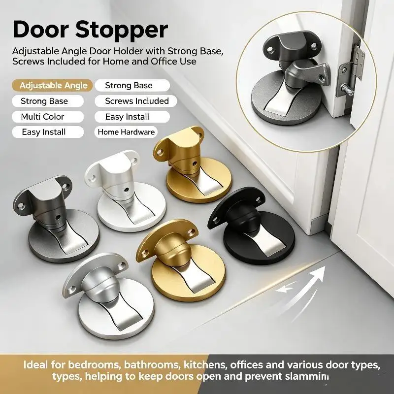 Adjustable Magnetic Door Stopper Punch-free Windproof Door Holder Anti-slip for Hotel Apartment Home Bedroom Use