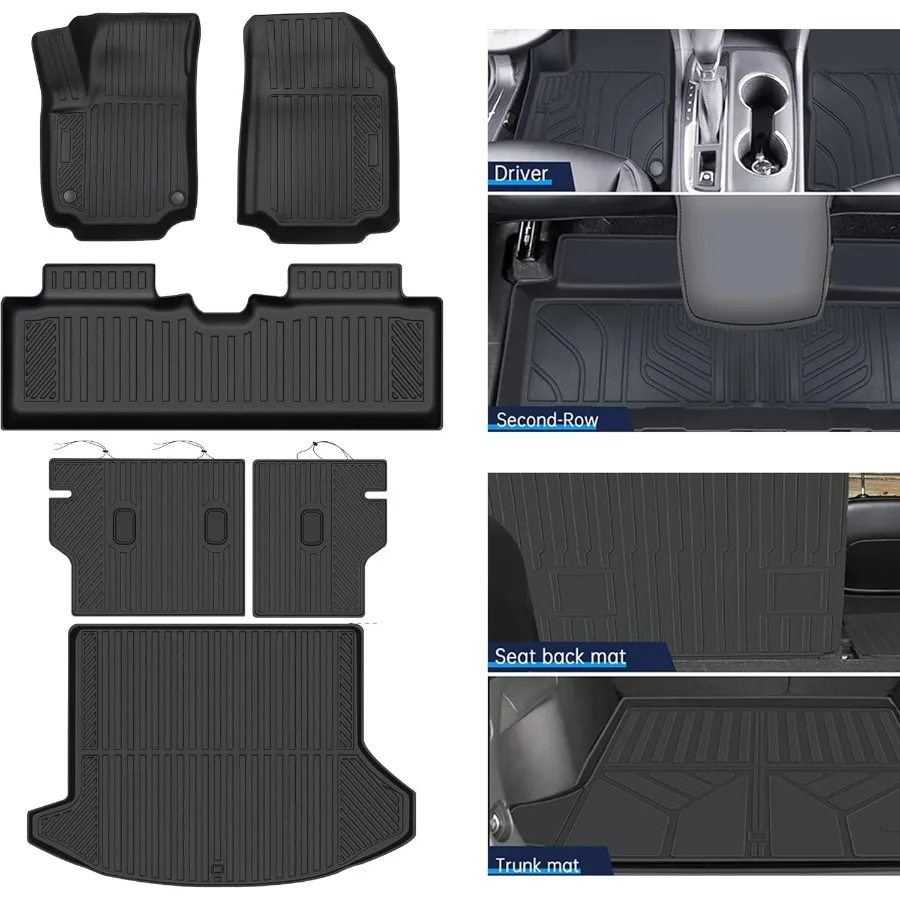 

Floor Mats for 2025 2026 Chevy EquNot for EV 6 Pcs Full Set with 2 Rows Floor Mats Seat Back Mats Trunk Mat Black Non-Slip Rubb