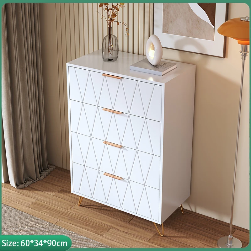 Anajqaqia Cassettiera, Bianca con 4 cassetti, Cassettiera in legno con piedini in metallo