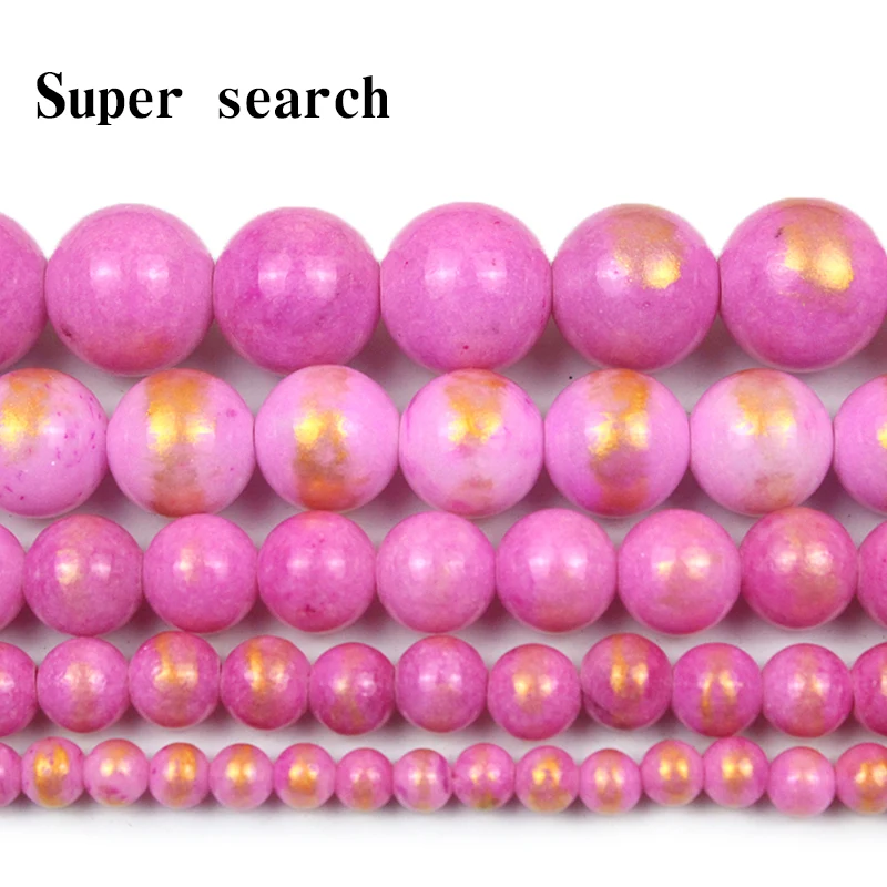 4/6/8/10/12mm Rose Red Sprinkle Gold Jades Stone Beads Round Loose Spacer Beads For Jewelry Making Diy Bracelet Accessories 15