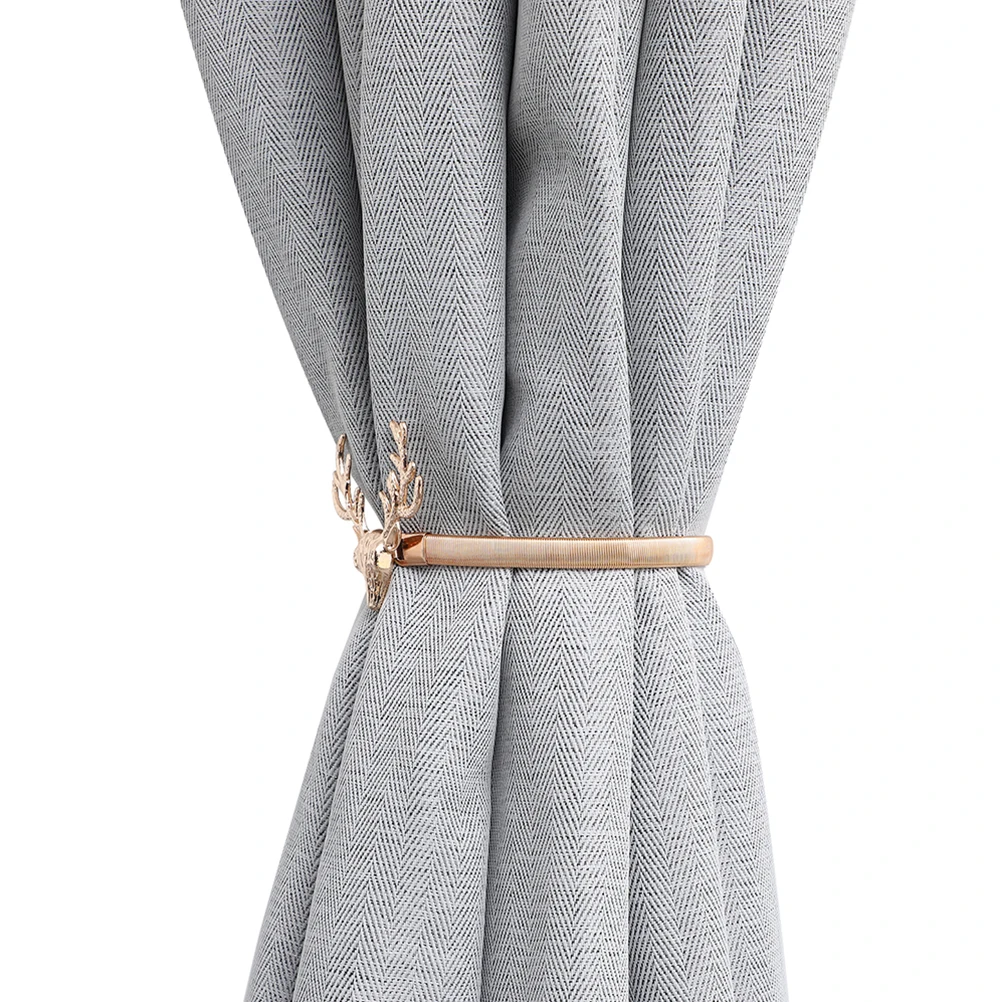 

2 Pcs Spring Curtain Tieback Strap Magnetic Force Drape Metal Plating Elk Shape Home Decor Draperies Holdbacks Stretchable