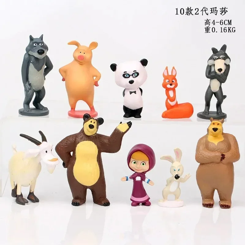 Nuevo 10 piezas Masha y el oso figura de acción modelo de Anime juguetes de dibujos animados para amigos regalos muebles para exhibición regalo de cumpleaños