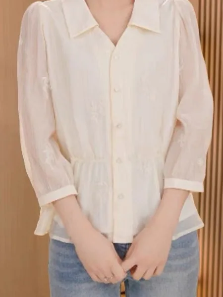 

Spring Trendy Embroidered irt Women's plus Size Belly Covering Faionable Top Loose Fit Long Sve Casual Wear