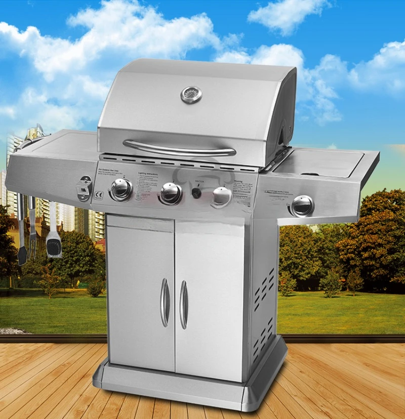 IT-6092 Professional Barbecue Gas Grill 4 Burners Cart Cooking Outdoor  gas  grill outdoor stainless steel