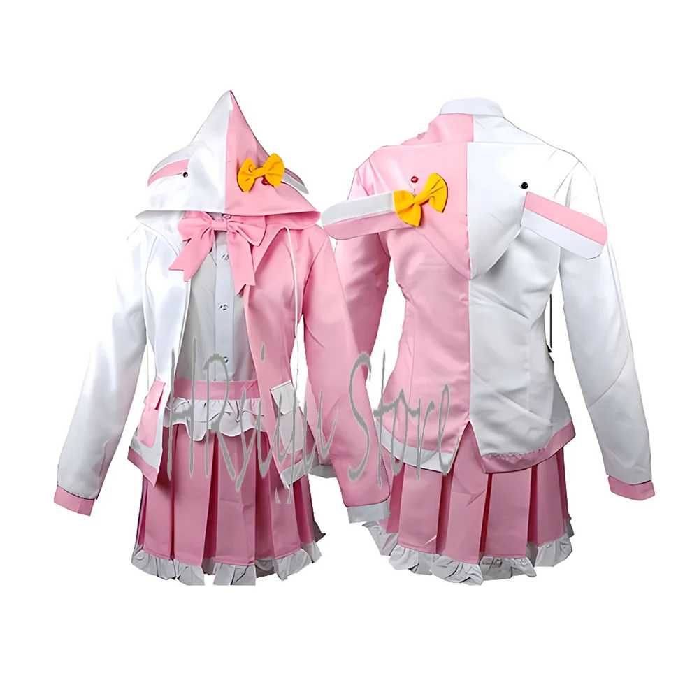 Women's Cosplay High School Uniform Monomi mix pink Rabbit Hoodie Skirt Costume customized