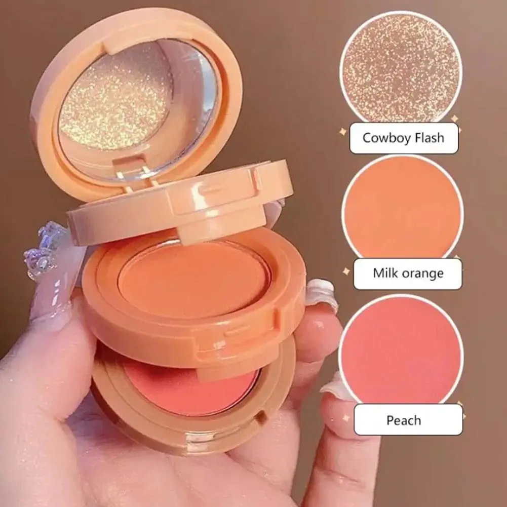 3 in - 1 One Makeup Palette Peach Blush Contour Shadow Highlighter with Matte & Glitter Pigments for Eyebrow Nose and Face Plus
