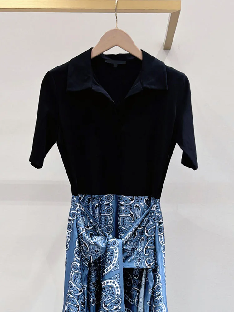 فستان نسائي راقي من M Home Nan You لربيع 2025 بأسلوب هيبورن مطبوع مع حزام على الخصر من الصوف المحبوك بسيط وعملي بخصر مرتفع من...