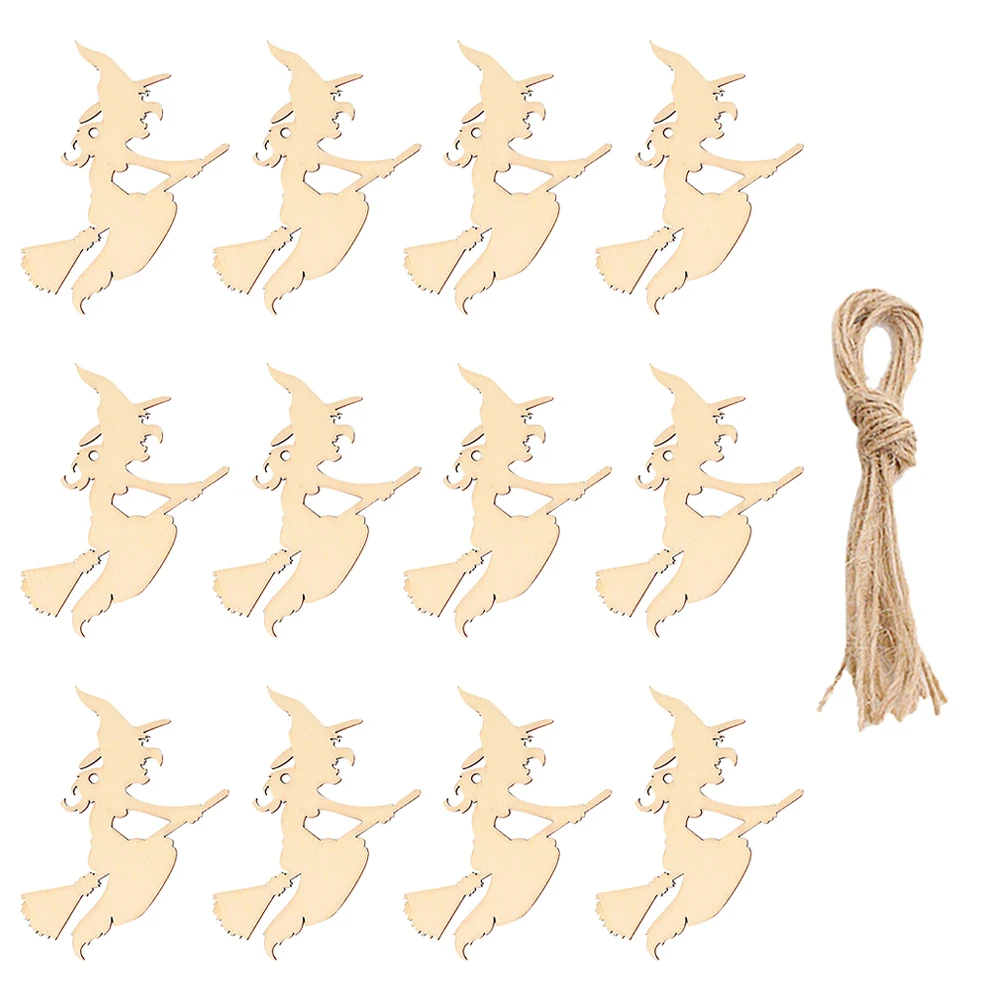 30 pçs fatias de madeira pendurado ornamentos forma bruxa diy artesanato chips decorativos para festa de halloween suprimentos crianças pintura