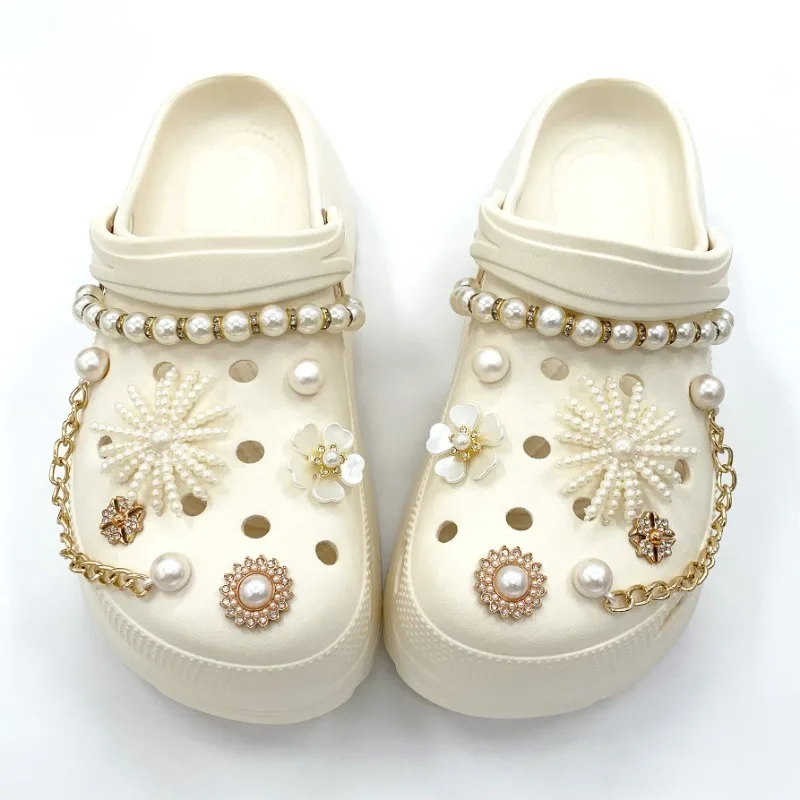 

14PCS Fashion Shoe Charms Set Accessories Hole Shoe Buckle Tassel Pearl Diamond Chain DIY 3D Shoes Decorations