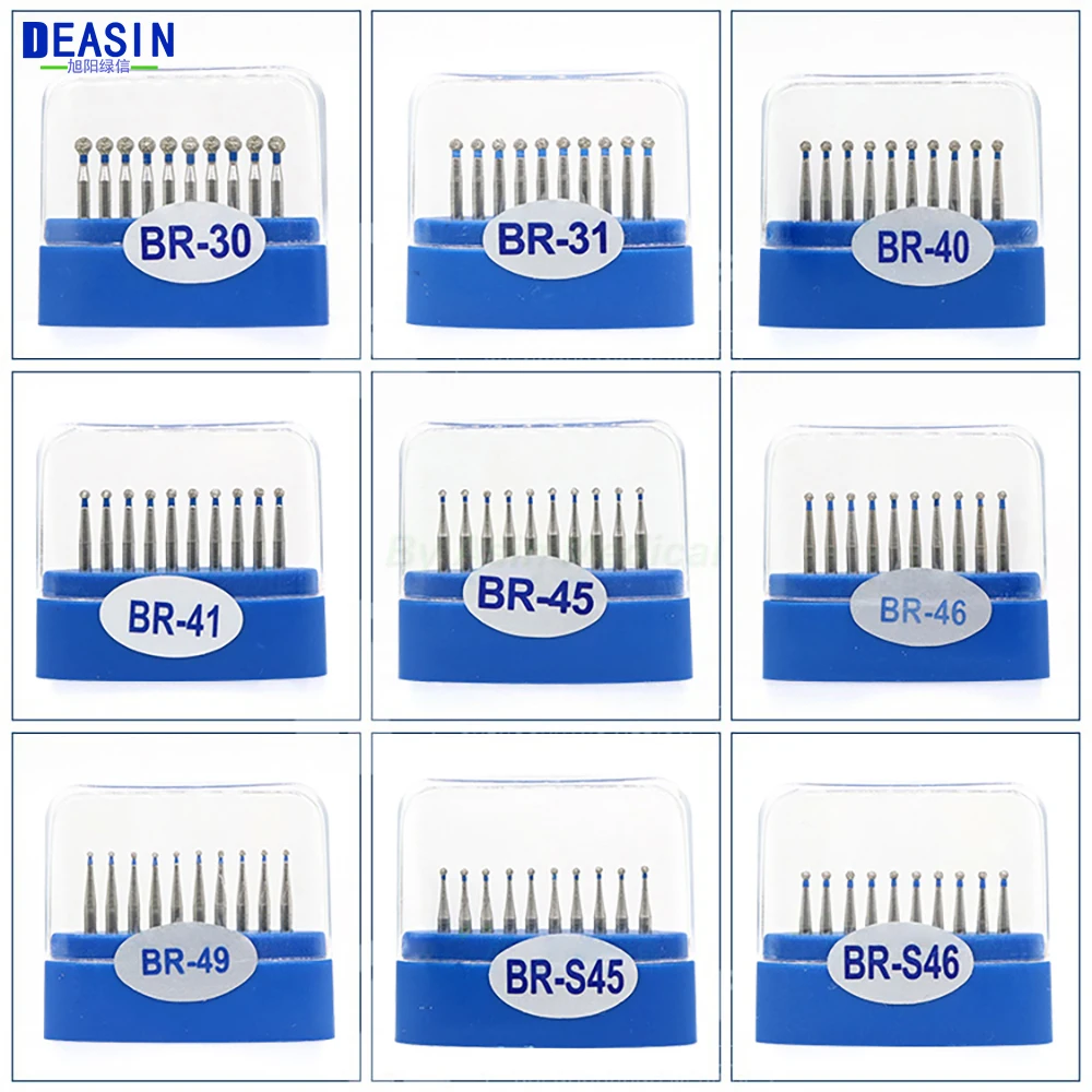 10pcs/box Dental carbide burs Diamond FG High Speed Burs for Polishing Smoothing Dental Burs Drills BR-31 BR-45