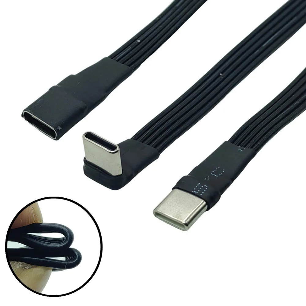 Cable plano Flexible tipo C tipo c macho a macho/hembra datos codo en forma de L ángulo recto Cable plano de silicona DIY