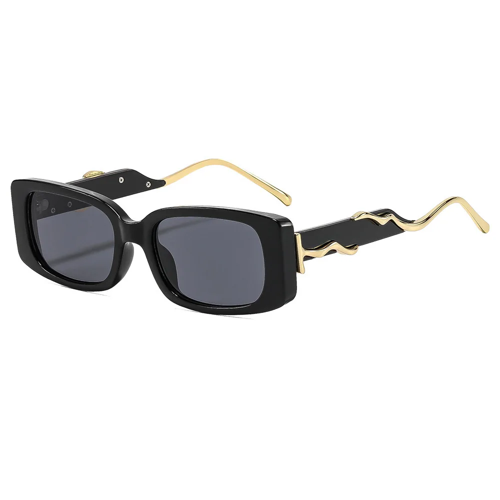 

2026 Retro Rectangle Sunglasses for Men Women, Wave Metal Temple UV400 Sun Shades