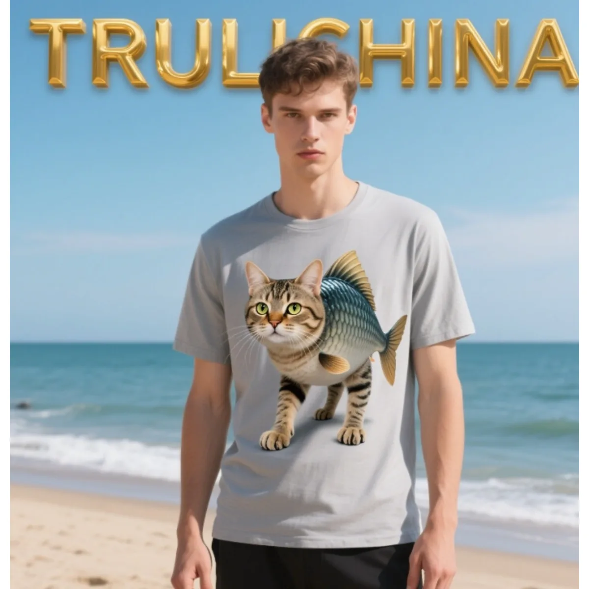 

Забавный мем Trulimero Trulichina, мужская футболка с принтом «Кошачья рыба», американская футболка с принтом Brainrot, мужская и женская модная хлопковая футболка